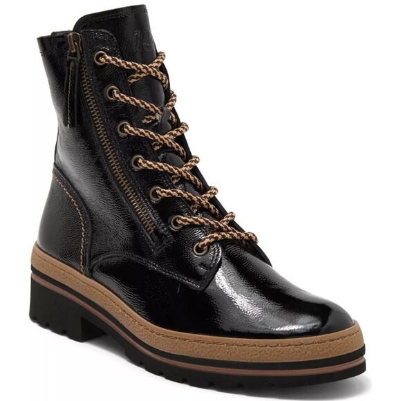 NWT$550 PAUL GREEN DARCY LACE-UP BOOT BLACK CRINKLED PATENT 8.5 (TD30)